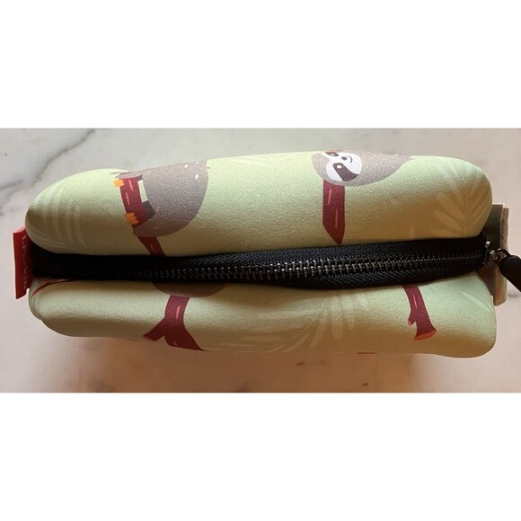 NEW L Parkin Sloth 8.5"x4.5" Pencil Case Green Travel Toiletry Waterproof - Picture 3 of 7